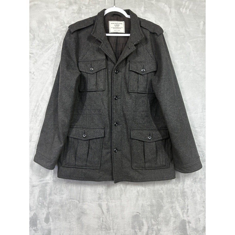 Old Navy Mens Wool Blend Field Jacket Gray Military Utility Coat Large RN 54023